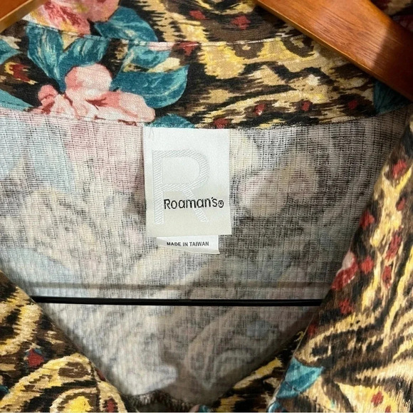 Roamans Floral Rose Button Up Blouse 1X Front Pocket Swirls Long Sleeve Stretch - Picture 8 of 8